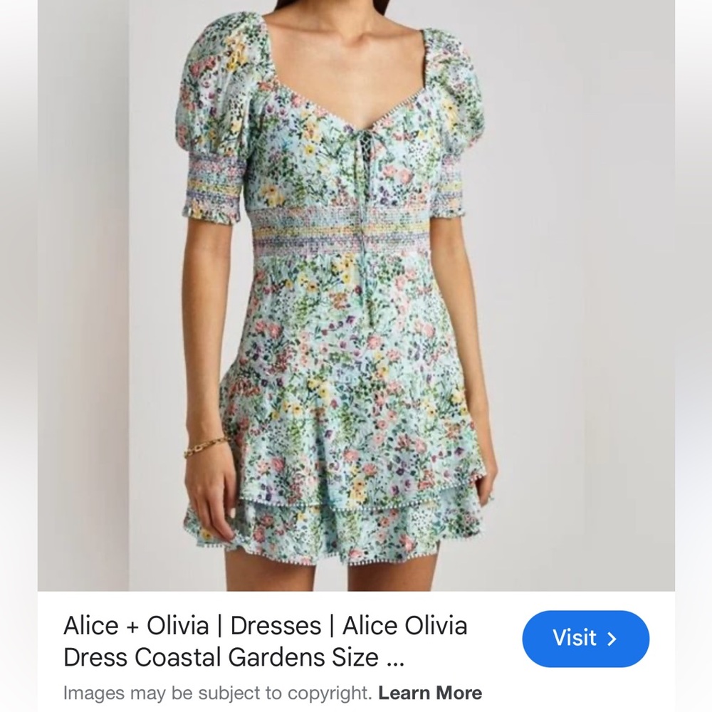 Alice + Olivia Mint Green Floral Puff-Sleeve Tunic